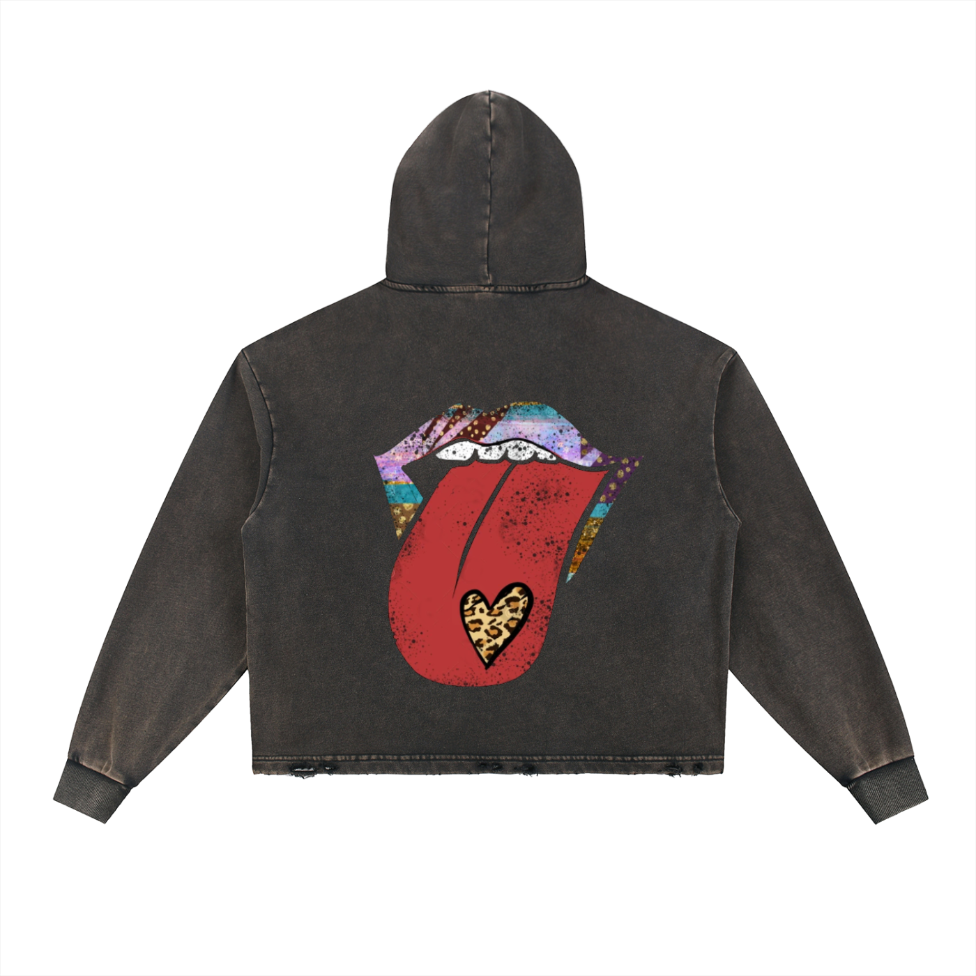 Vintage Washed Frayed-Hem Hoodie