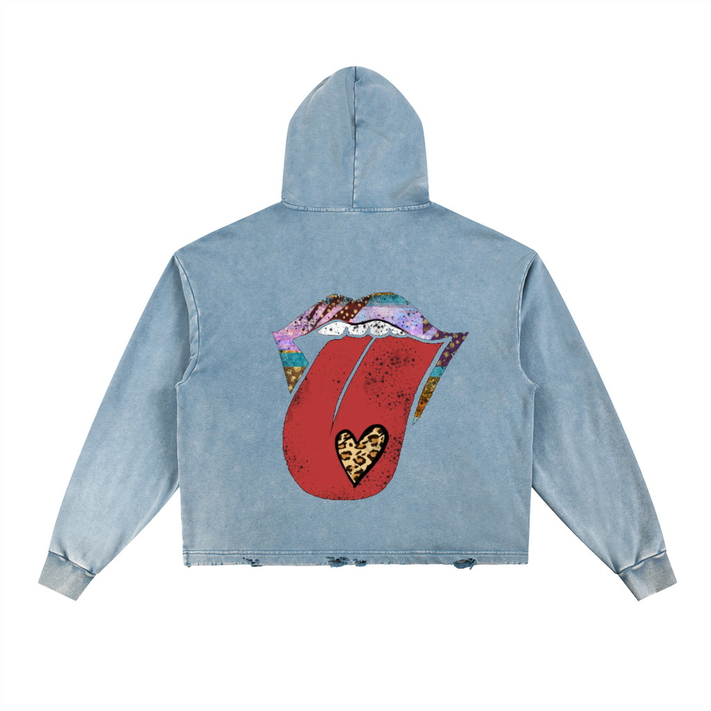 Vintage Washed Frayed-Hem Hoodie