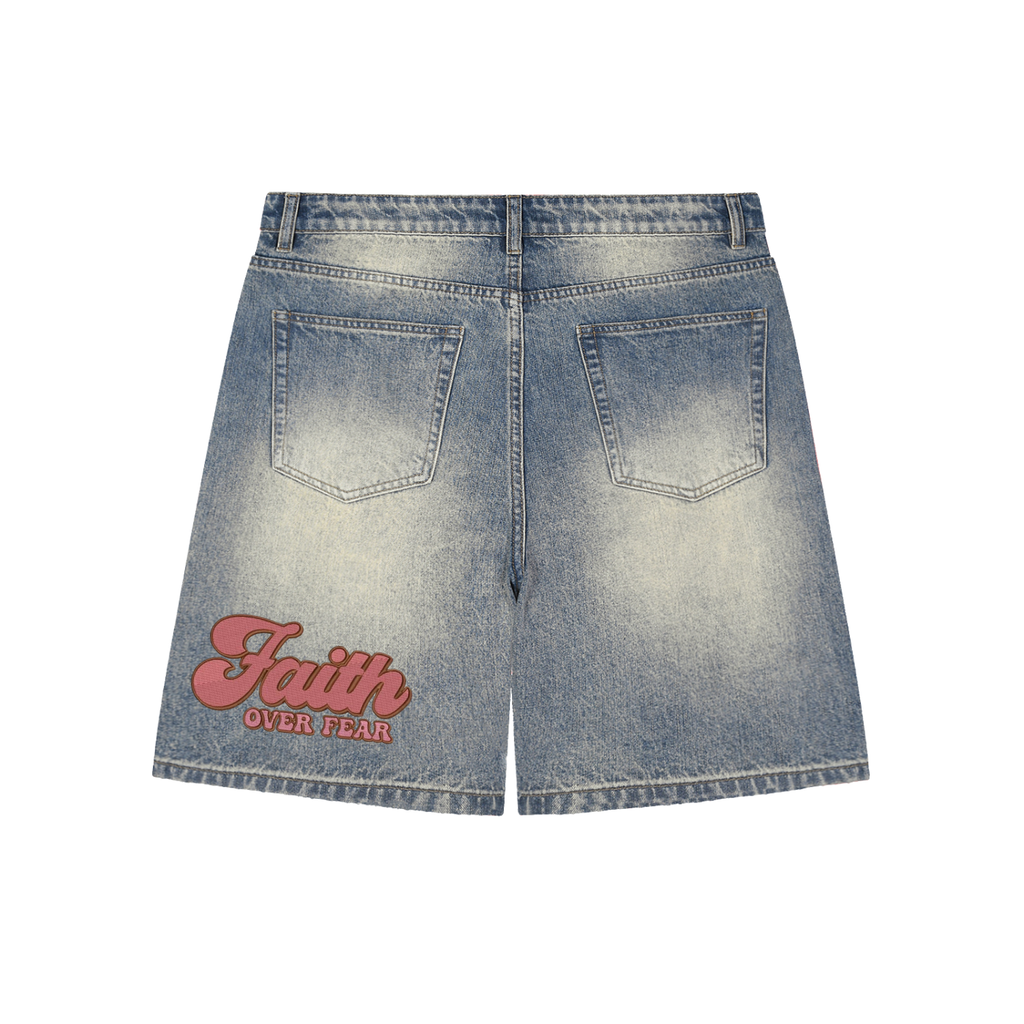 Faded Distressed Baggy Denim Shorts